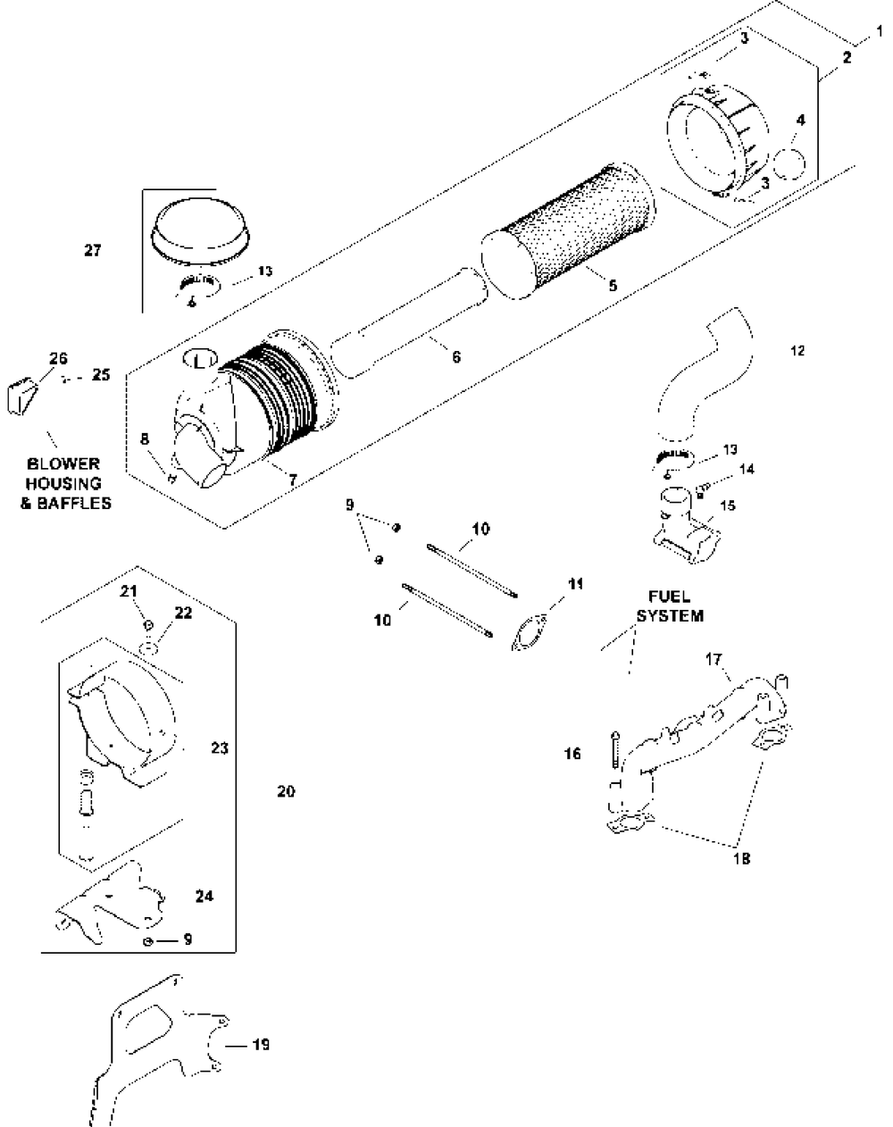 Kohler Cv730-0055 Air Intake And Filtration Diagram and Parts List for M48-KH 53AH8CT2050-25HP Cub Cadet Lawn Tractor
